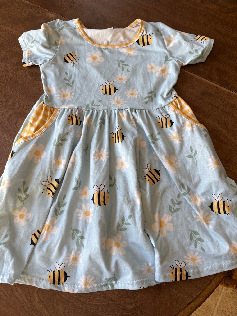 Girls Bee Print Blue Pocket Dress